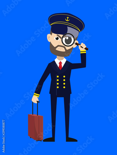 Ship Captain Pilot - Watching with Magnifier