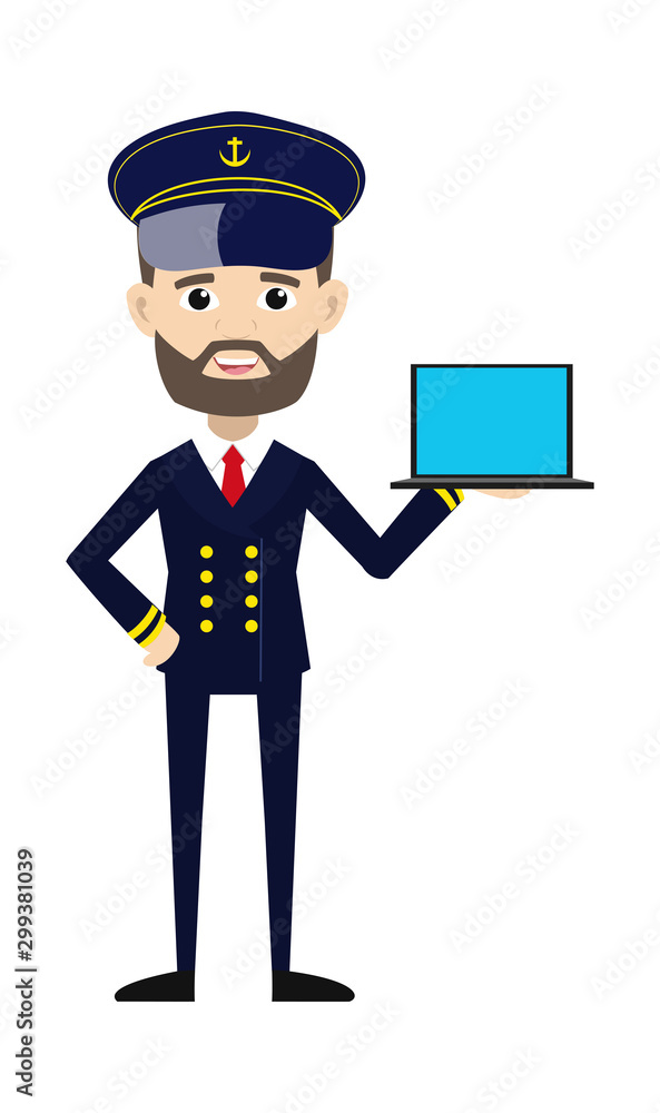 Ship Captain Pilot - Presenting a Laptop Ship Captain Pilot - Presenting a Laptop