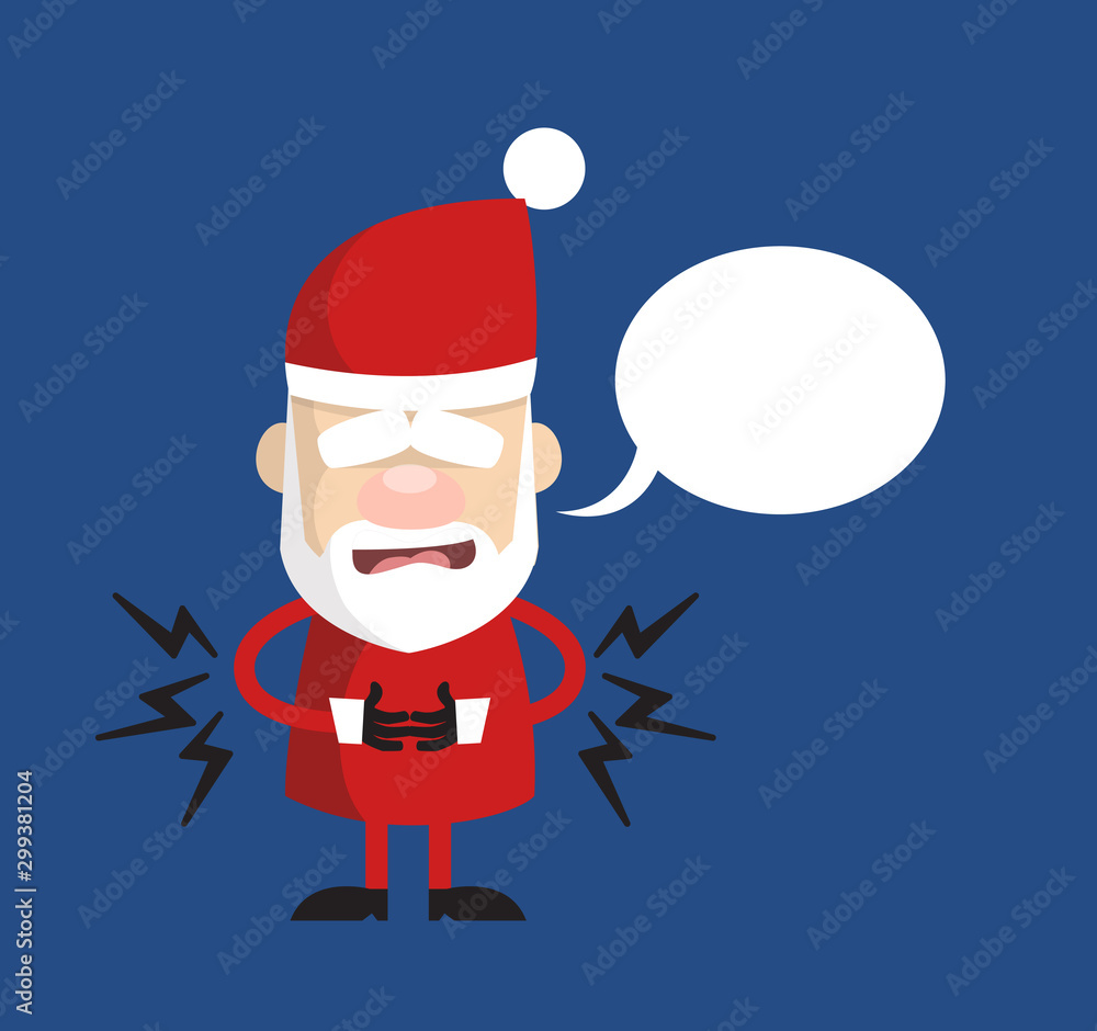 Simple Cartoon Santa - Feeling Pain in Stomach with Speech Bubble Simple Cartoon Santa - Feeling Pain in Stomach with Speech Bubble