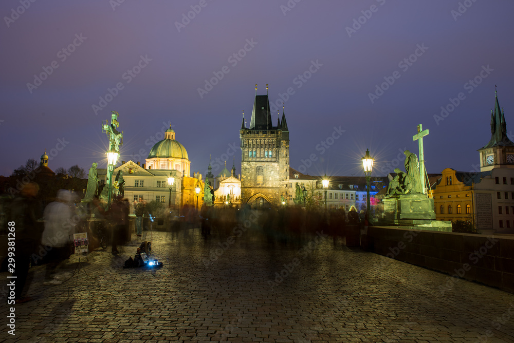 Charles Bridge full of people, Prague