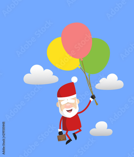 Simple Cartoon Santa - Flying with Balloons