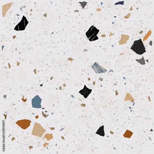 Tile terrazzo vector pattern with colorful stone on grey marble background for seamless concrete rock wallpaper