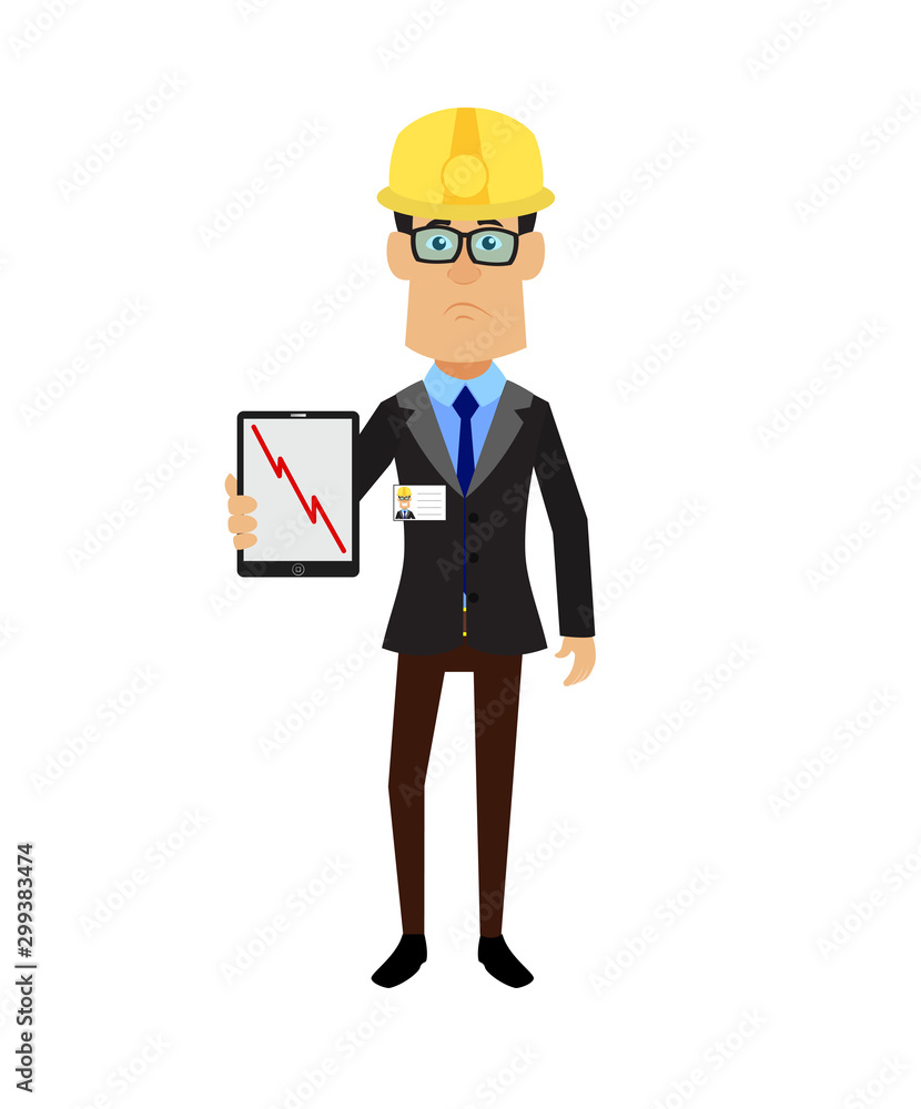 Technician Engineer Worker - Presenting Loss Graph on Tablet Technician Engineer Worker - Presenting Loss Graph on Tablet