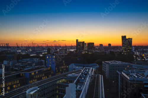 Sunset blue hour over Hamburg city