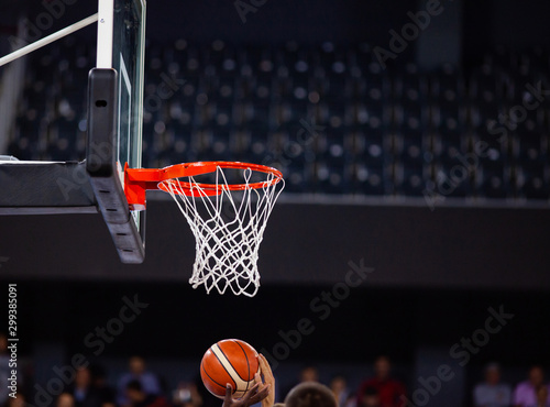 scoring during a basketball game ball in hoop