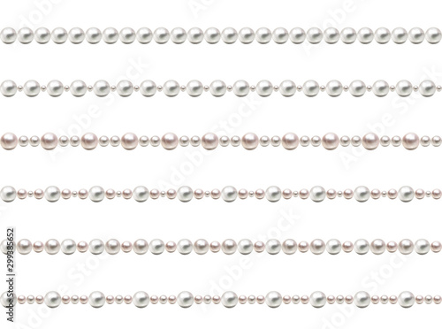 Seamless pearl beads. Pearl Beads Set. Vector.
