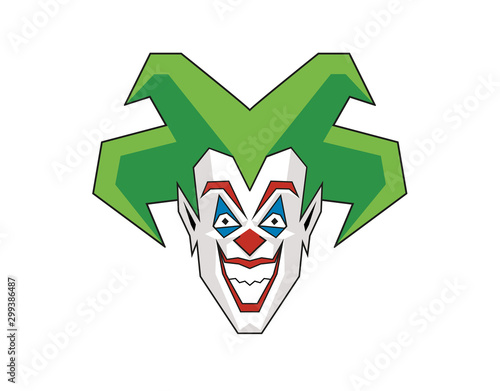 Clown Joker geometric vector drawing icon. Stylized illustration face of a clown. Isolated Vector sign symbol.