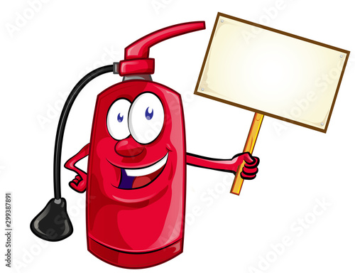 Cartoon Character of fire extinguisher with signboard