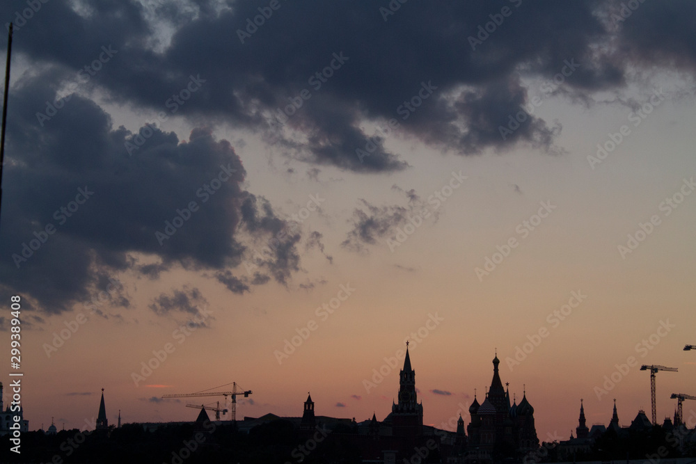 silhouette of Moscow city at sunset