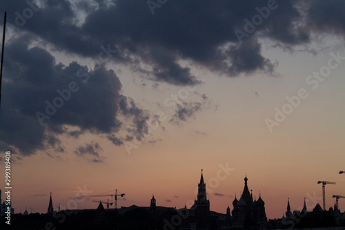 silhouette of Moscow city at sunset