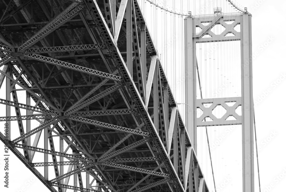 Detailed image of a cable suspension bridge