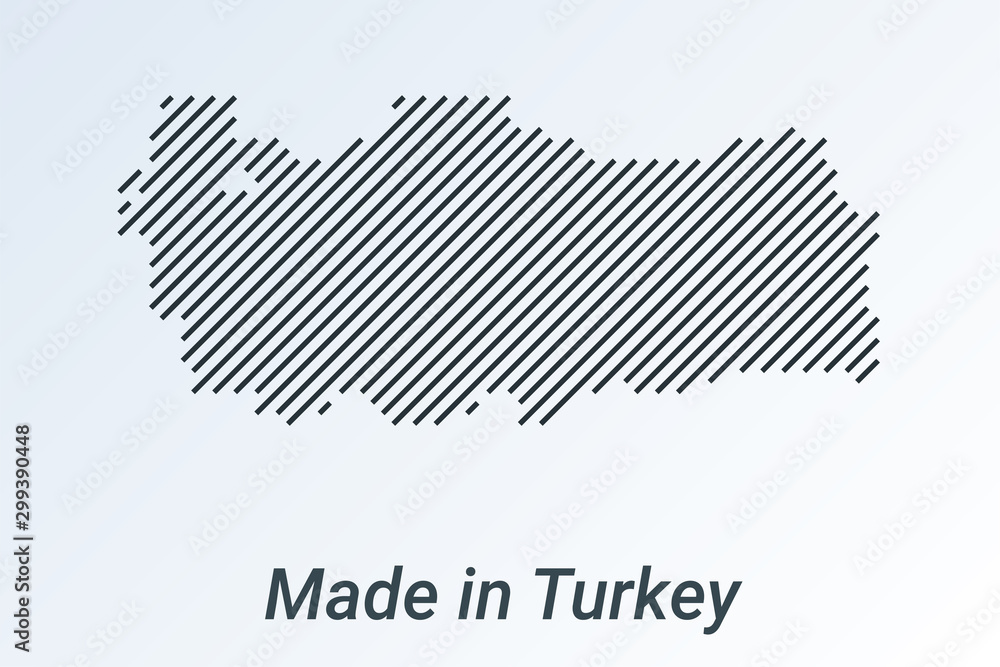 Made in Turkey, striped map in a black strip on a silver background Made in Turkey, striped map in a black strip on a silver background