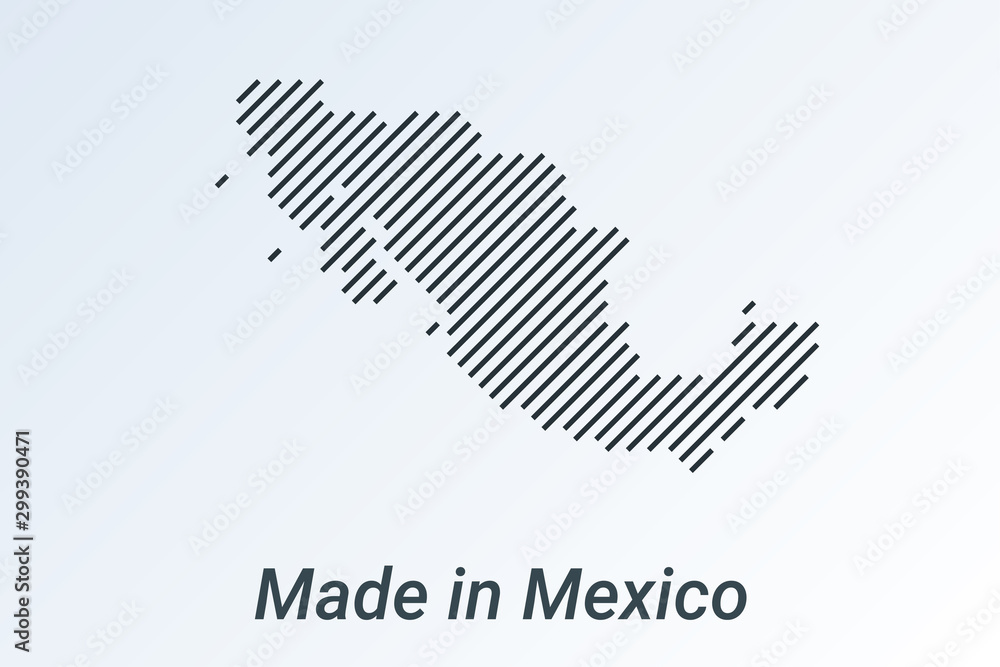 Made in Mexico, striped map in a black strip on a silver background Made in Mexico, striped map in a black strip on a silver background