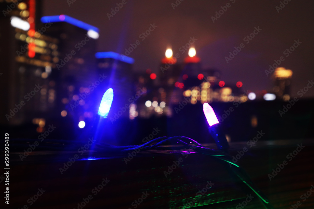 Christmas Lights under Houston Skyline at night Christmas Lights under Houston Skyline at night