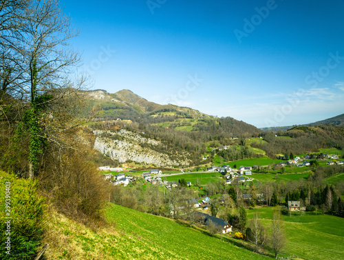 Small settlement in green valley photo