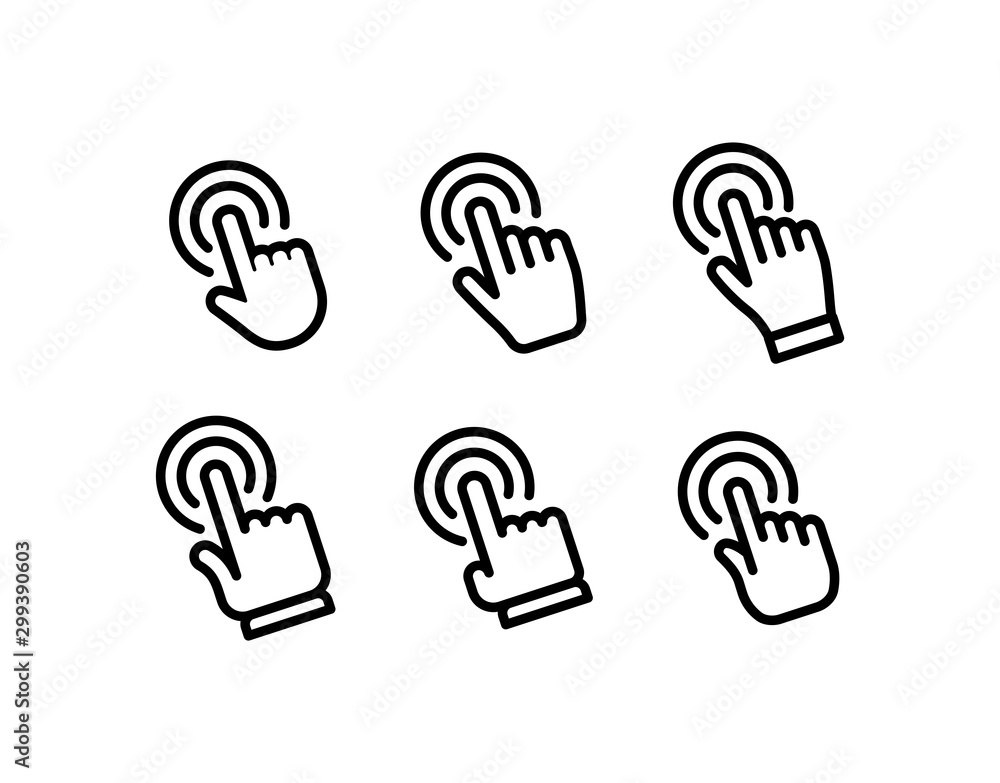 Hand click vector icons. Clicking hands pointer collection.