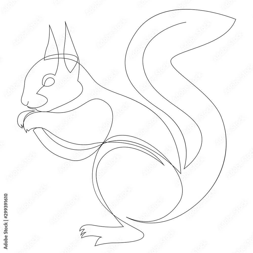 One line squirrel drawing. Squirrel in minimal line style. Vector illustration One line squirrel drawing. Squirrel in minimal line style. Vector illustration