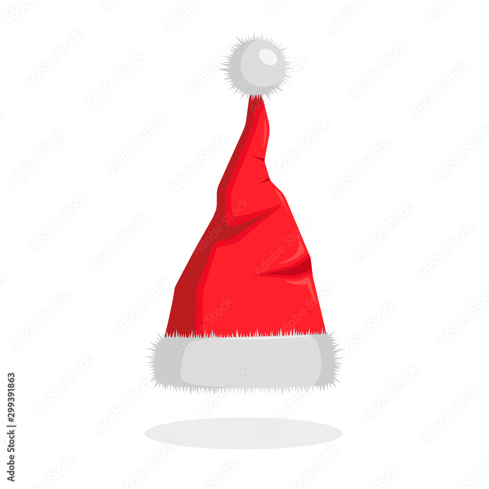 Santa Claus hat isolated on background. Red cap for celebration christmas. Happy new year, merry xmas concept. Vector cartoon design Santa Claus hat isolated on background. Red cap for celebration christmas. Happy new year, merry xmas concept. Vector cartoon design