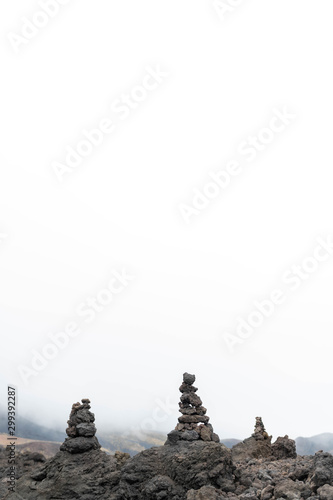 Cairns  Towers of Stacked Lava Rocks on Mount Etna