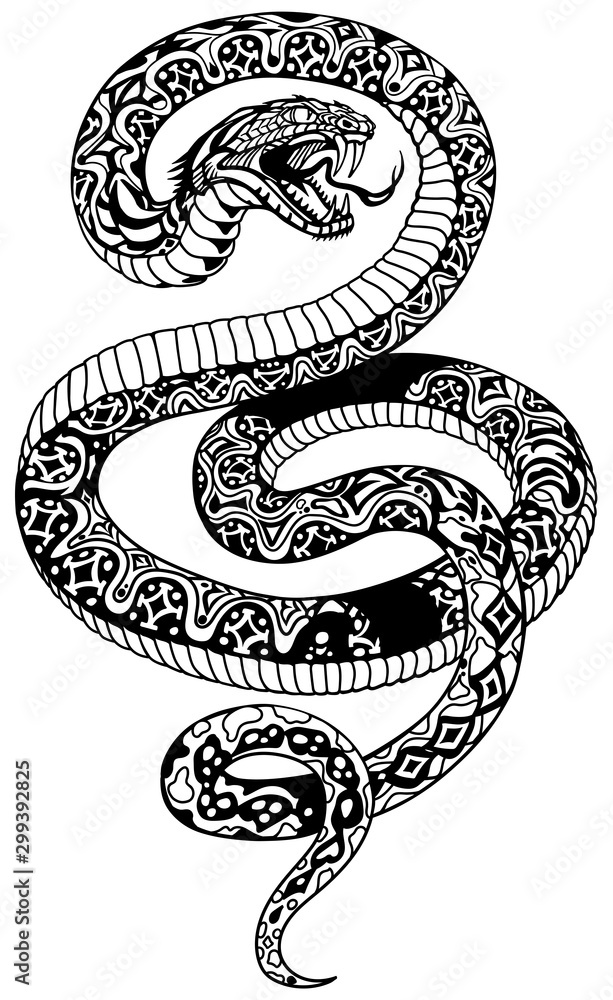 Obraz premium angry snake. Black and white tattoo style isolated vector illustration