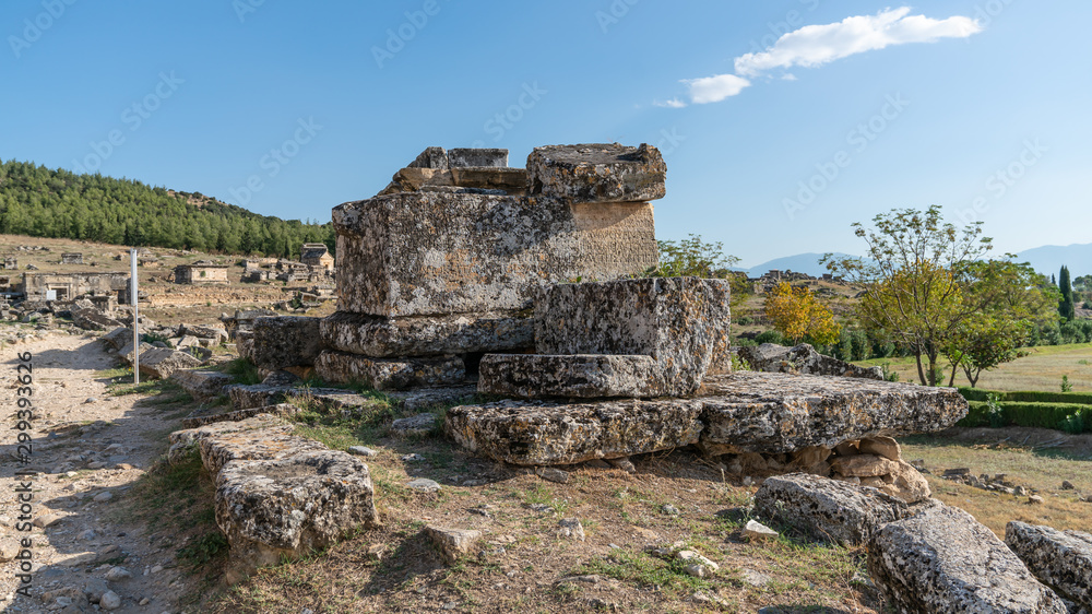 Ruins of the ancient city of Hierapolis in Pamukkale, Denizli, Turkey