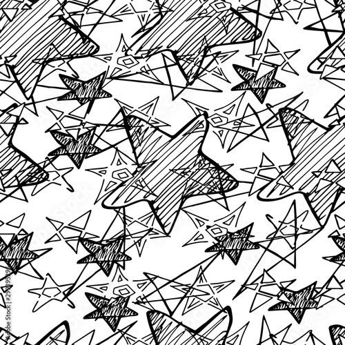 Hand Drawn Creative Vector Star Icons Seamless Pattern Isolated
