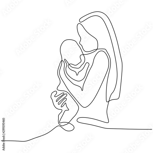 Happy Mom and baby continuous line drawing vector illustration simplicity lineart.