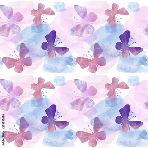  Watercolor seamless pattern background with butterflies.