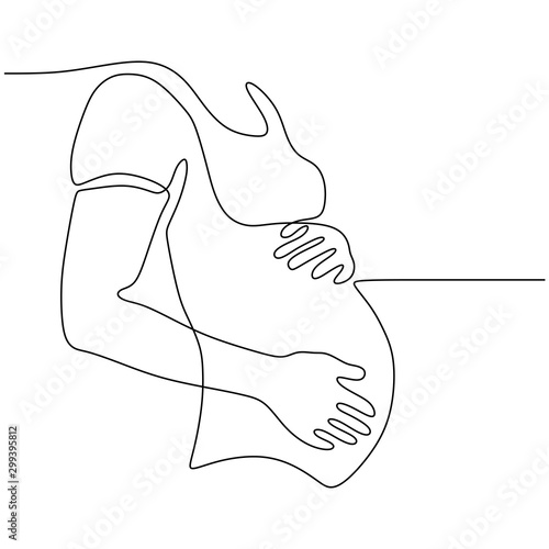 Continuous single line drawing of Happy pregnant woman, silhouette picture of mother. Vector illustration simplicity design.