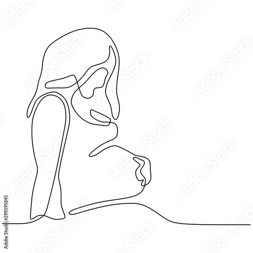 Continuous line drawing of Happy pregnant woman, silhouette picture of mother. Vector illustration simplicity design.