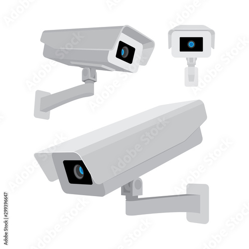 Cctv Camera. Cctv camera vector flat illustrations set. Security camera in different views. Surveillance system. Video control icons set. Part of set.