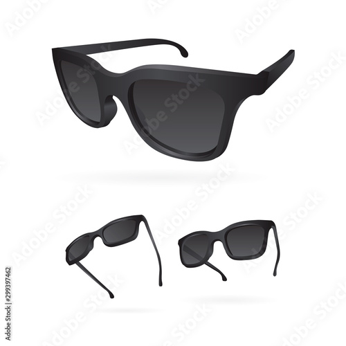 Sunglasses. Realistic vector sunglasses set. Sunglasses vector illustration collection. Modern and fashion dark sunglasses. Fashion accessory. Part of set. 