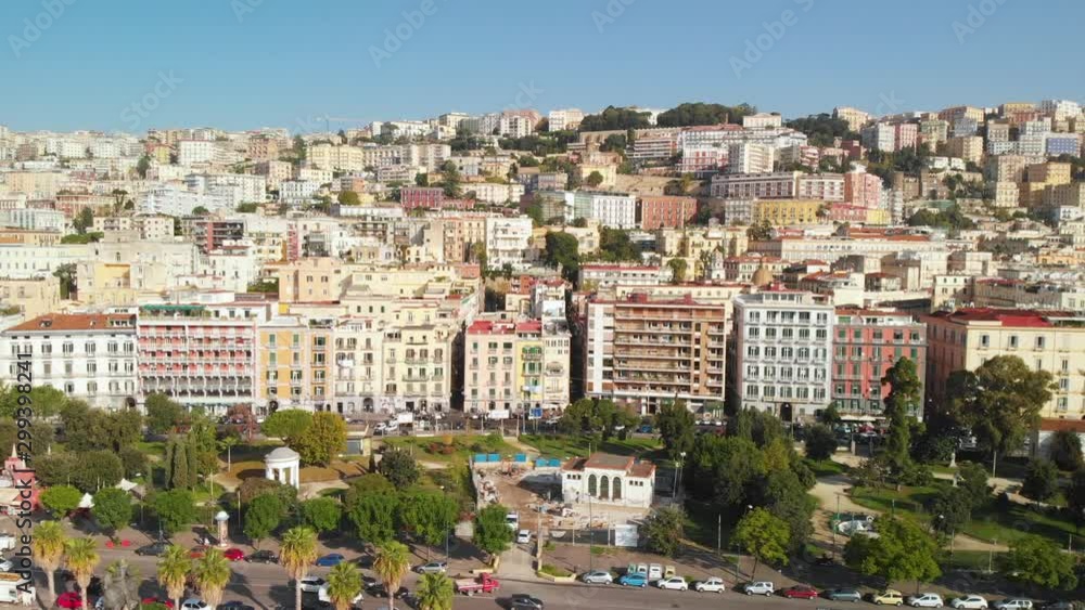 Cinematic Aerial Dolly Panorama of Naples, Italy. Affluent Chiaia District Riviera on Sunny Day Cinematic Aerial Dolly Panorama of Naples, Italy. Affluent Chiaia District Riviera on Sunny Day
