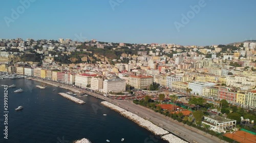 Naples Italy, Aerial Panorama of Coastal Buildings and Yachts Harbor on Sunny Day photo
