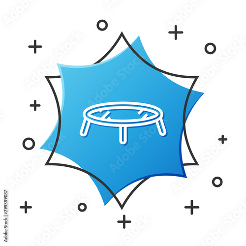 White line Jumping trampoline icon isolated on white background. Blue hexagon button. Vector Illustration