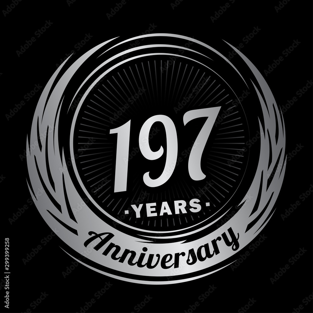 197 years anniversary. Anniversary logo design. One hundred and ninety-seven years logo.