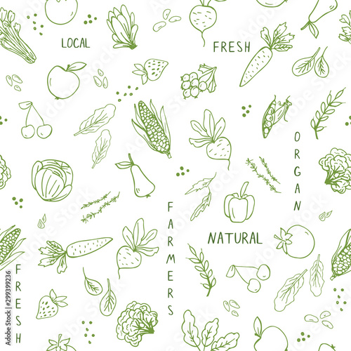 Seamless pattern with hand drawn vegetables.