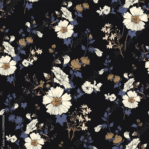 Seamless vector pattern with bouquets of mallow