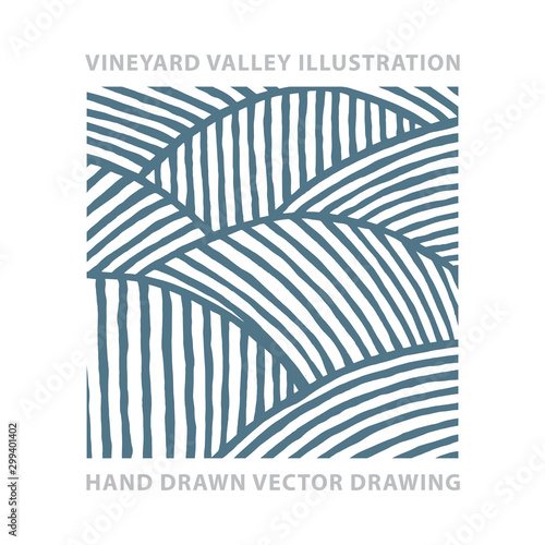Vineyard. Sunny valley. Vineyard abstract hand drawn vector illustration.  Part of set. 
