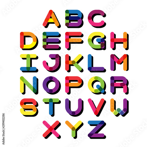 Colorful font and alphabet. Vector alphabet letters. 