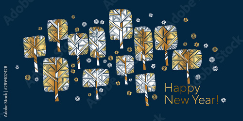 Horizontal serious style winter tree luxury card