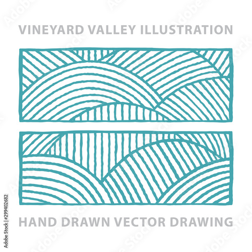 Vineyard. Sunny valley. Vineyard abstract hand drawn vector illustration.  Part of set. 