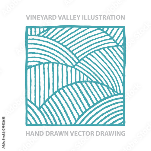 Vineyard. Sunny valley. Vineyard abstract hand drawn vector illustration.  Part of set. 