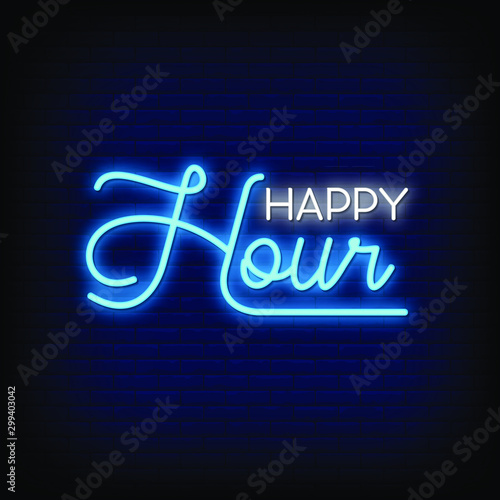 Happy Hour Neon Signs Style Text Vector