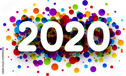 New Year 2020 greeting card with colorful round confetti.