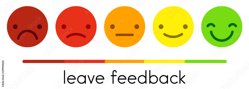 Leave feedback. Satisfaction scale with color smileys buttons. Leave feedback. Satisfaction scale with color smileys buttons.