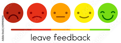 Leave feedback. Satisfaction scale with color smileys buttons.