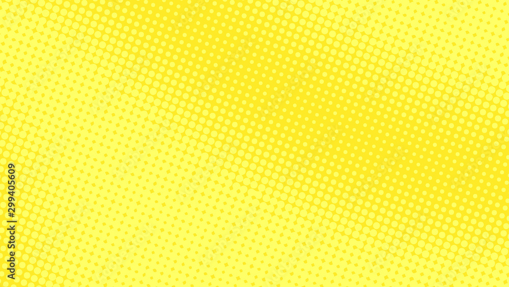 Plakat Żółte tło pop-artu z kropkami rastra w stylu retro komiks, szablon projektu