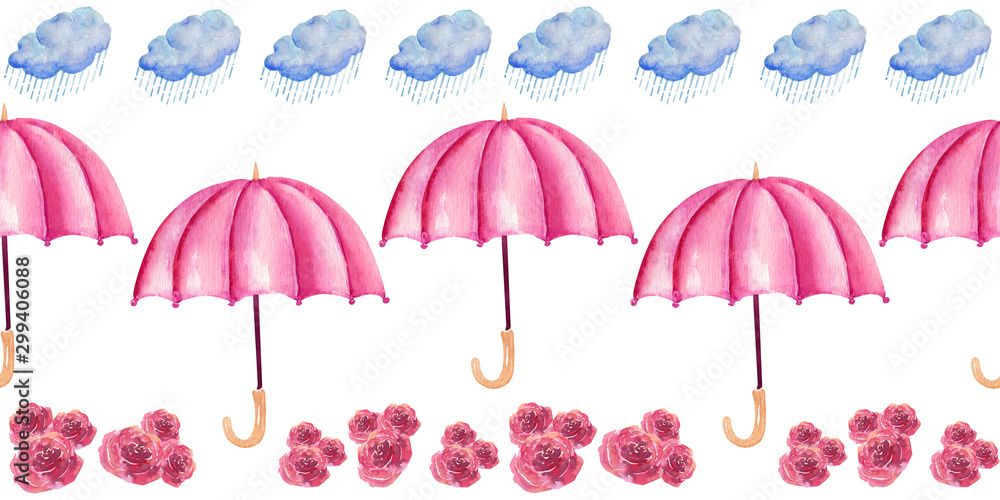 Obraz premium Watercolor background image Border Spring rain