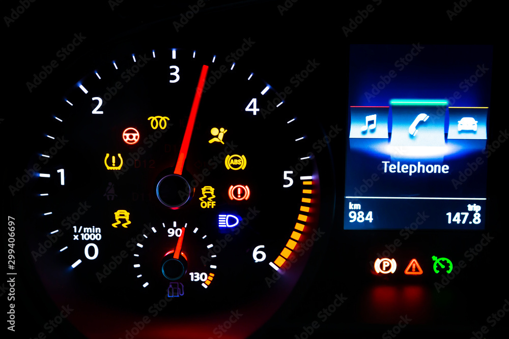 Fototapeta premium Modern light car mileage on black background